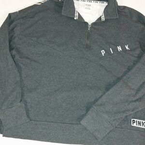 Gray PINK Quarter-Zip Pullover
